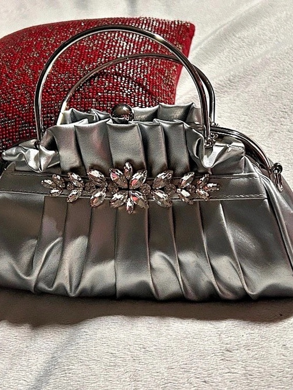 Silver Crystal Embellished Clutch